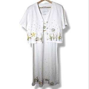 Vintage Nautical Maxi Dress & Cropped Jacket Set | Embroidered | L